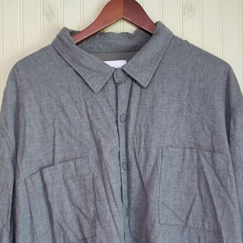 STYLUS Jacket Womens Plus 3XL Gray Chambray Snap Front Collared Lined Pockets